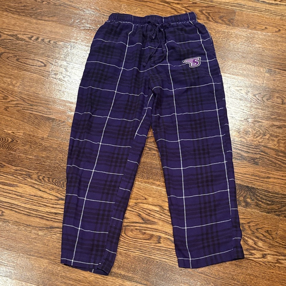 Stonehill College Purple Plaid pj pants